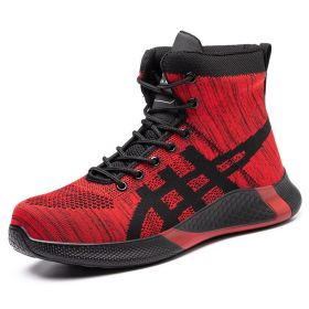 Winter Plush Boots Men Labor Protection Anti-smash Anti-puncture Work Shoes Warm Thickened Breathable Lace-up Safety Shoes (Option: Red-Size48)