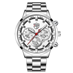 Men's Fashion Business Calendar Luminous Quartz Watch (Option: Silver white silver)