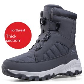 Men's Button Snow Boots Fleece-lined Thickened Women (Option: D624 Men's Gray-46)