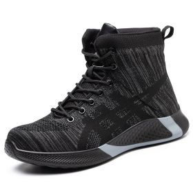 Winter Plush Boots Men Labor Protection Anti-smash Anti-puncture Work Shoes Warm Thickened Breathable Lace-up Safety Shoes (Option: Black-Size48)