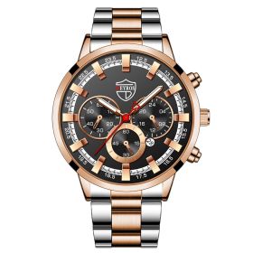 Men's Fashion Business Calendar Luminous Quartz Watch (Option: Golden and black roses)