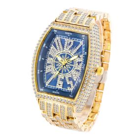 Bucket Shaped Full Diamond Large Dial Men's Watch (Option: Gold blue)