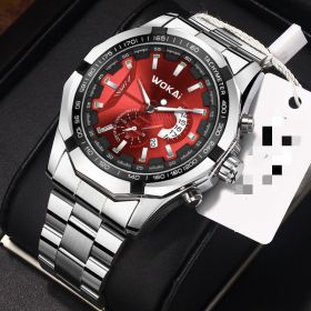 Watch Calendar Steel Band Non Mechanical (Option: Red face)