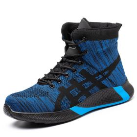Winter Plush Boots Men Labor Protection Anti-smash Anti-puncture Work Shoes Warm Thickened Breathable Lace-up Safety Shoes (Option: Blue-Size48)