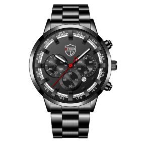 Men's Fashion Business Calendar Luminous Quartz Watch (Option: Black and black Black)
