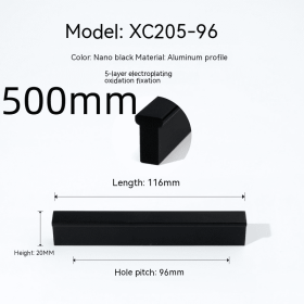 Cabinet Door Black Metal Handle One-word Lengthened (Option: Nano Black XC205-Total Length 500mm)