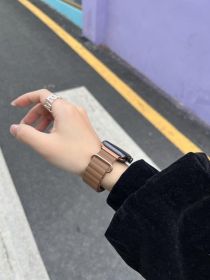 Lychee Leather Back Buckle Magnetic Strap (Option: Warm brown-42x44x45mm)