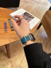 Lychee Leather Back Buckle Magnetic Strap (Option: Green lake blue-42x44x45mm)
