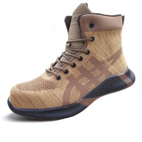 Winter Plush Boots Men Labor Protection Anti-smash Anti-puncture Work Shoes Warm Thickened Breathable Lace-up Safety Shoes (Option: Brown-Size48)