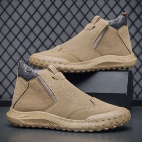 New Side Zipper Men's Waterproof Work Shoes (Option: Khaki-42)