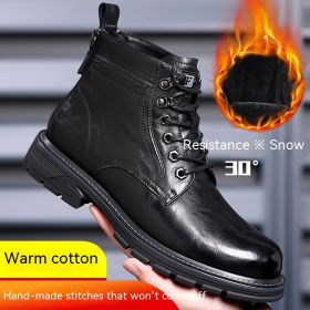 Vintage Fleece-lined Leather Boots Outdoor Keep Warm Men's (Option: Black-44)