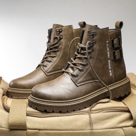 High-top Shoes All-match British Work Shoes Winter Thick Bottom Hiking Boots (Option: Khaki-41)